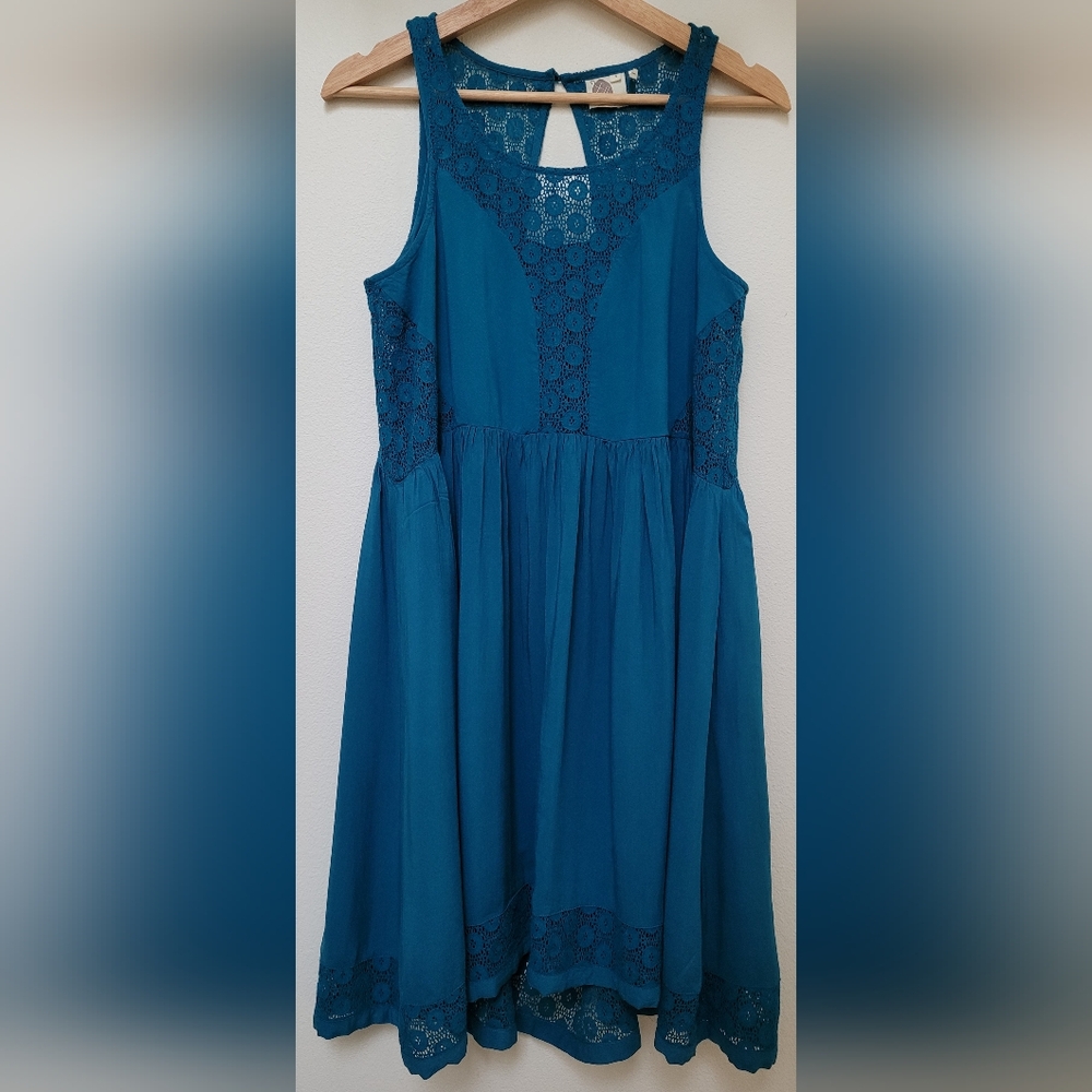 Anthropologie x Lilka Teal Blue Dress With Lace Accents